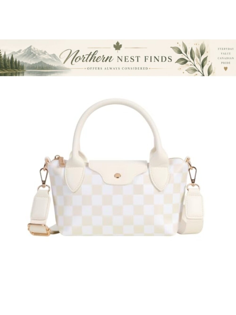 Small Crossbody Purse Checkered Nylon PU Leather Mini Tote Bag for Women